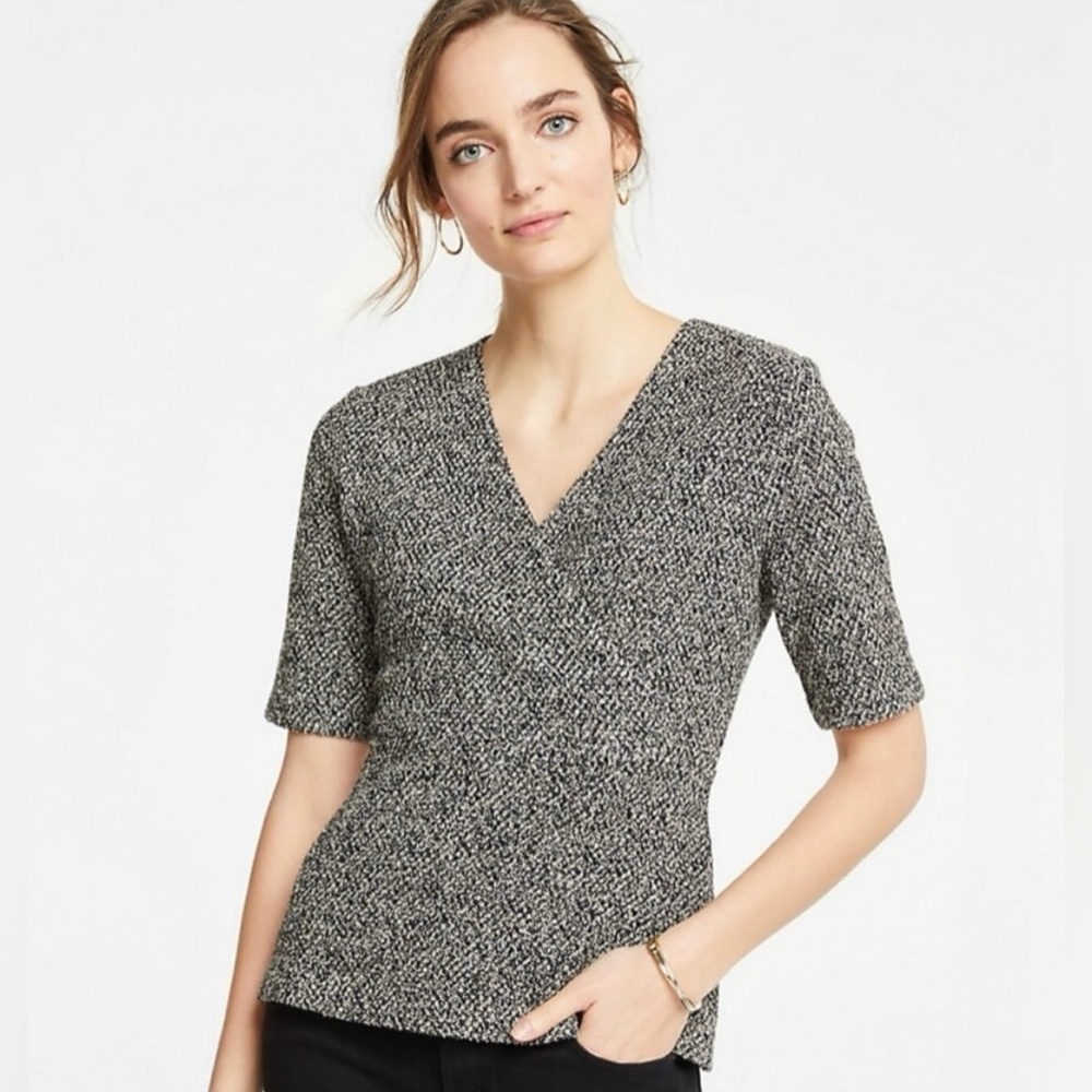 Ann Taylor Shimmer Tweed Crossover Top Size Medium